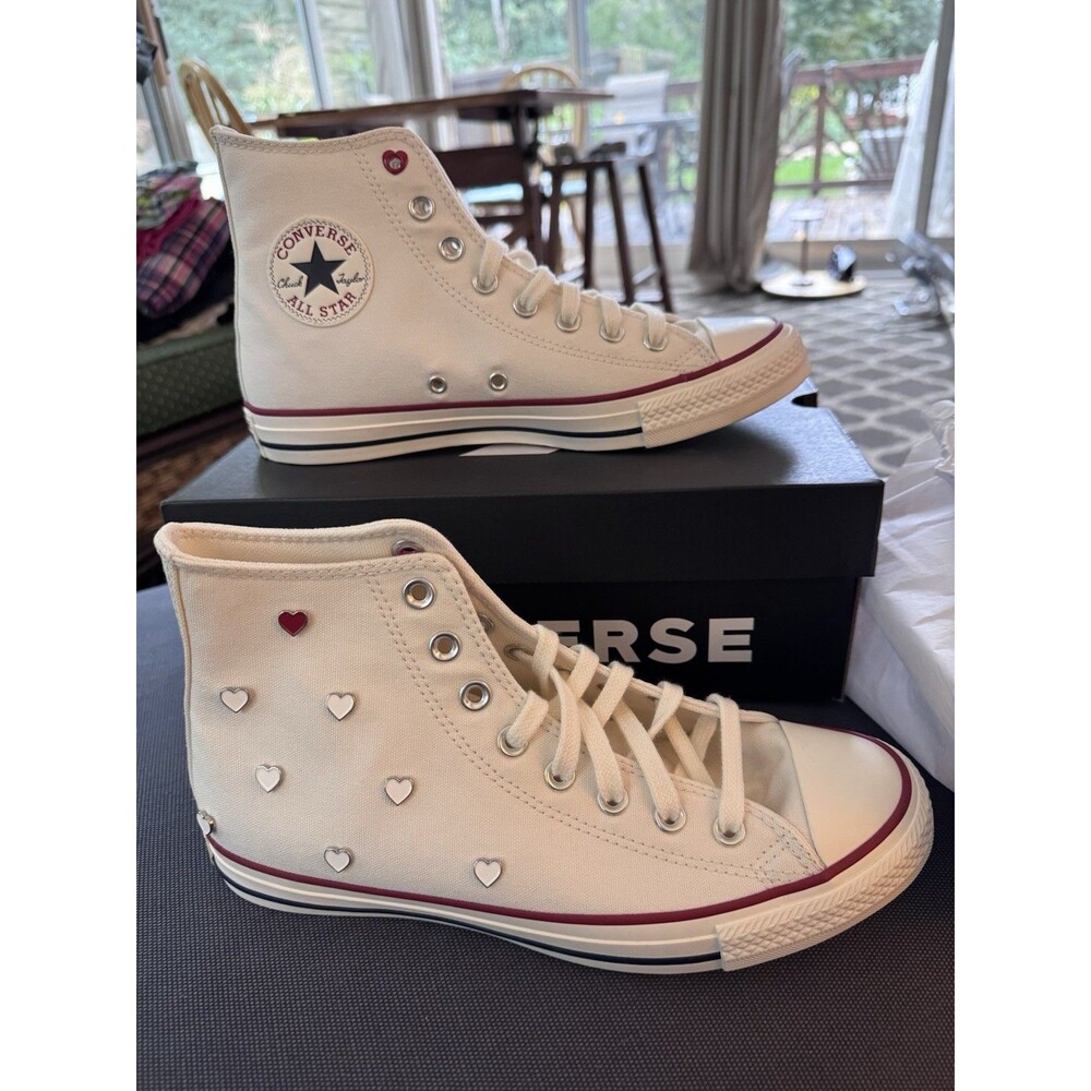 Converse Chuck Taylor All Hi Pull On Womens Trainer White Hearts US 9.5 New